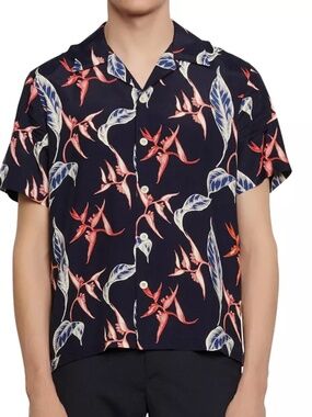 Sandro Tropical Print Short Sleeve Button Up Shirt Size XL